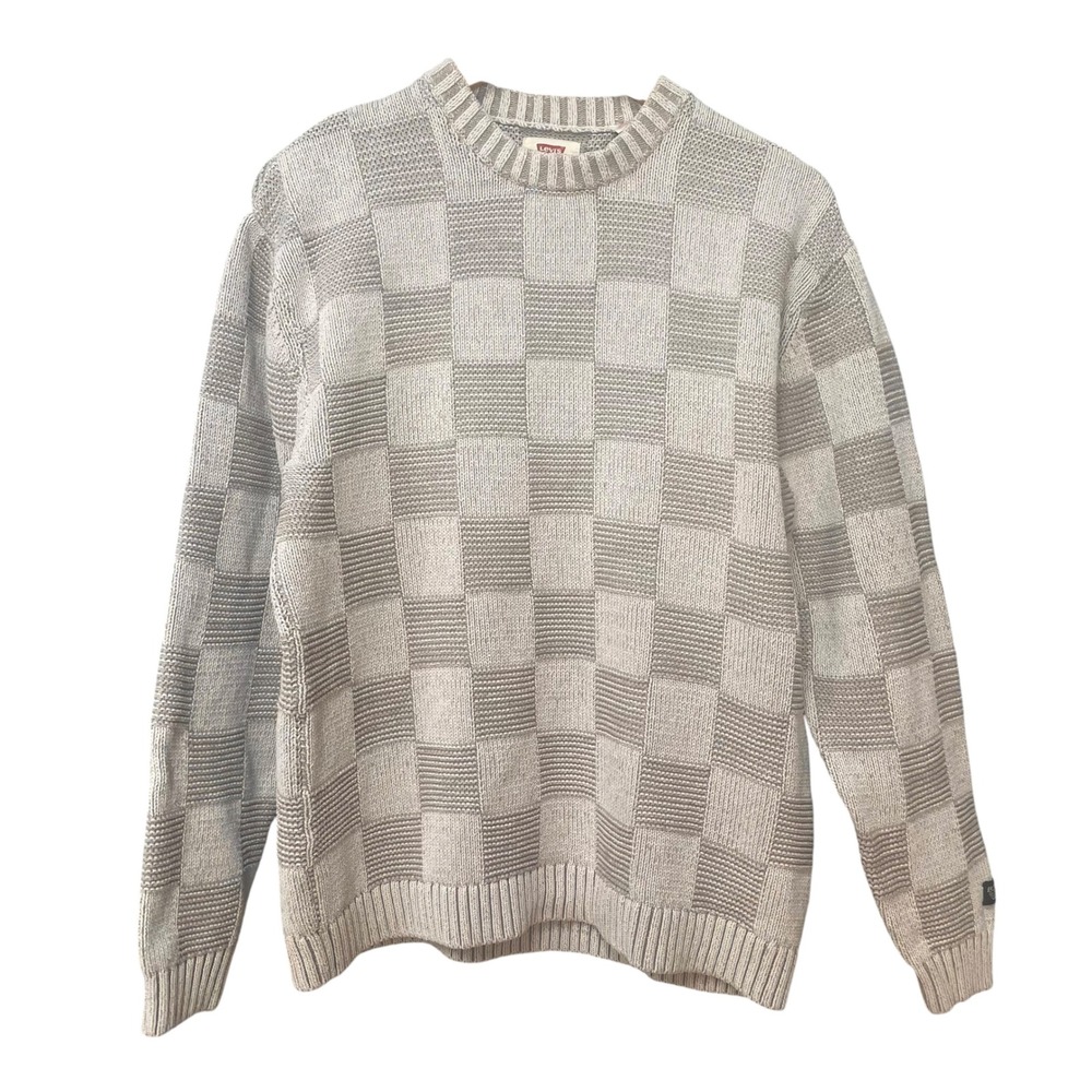 Levis Sweater Checkered Relaxed Fit Checkerboard Knit Crewneck Men Size Medium